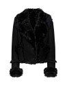 Black Women's Jacket with Fur Inserts and Button Closure