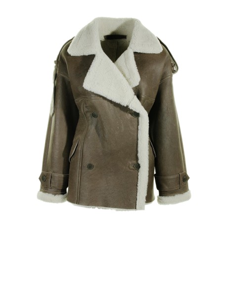 Giacca donna marrone con inserti in pelliccia