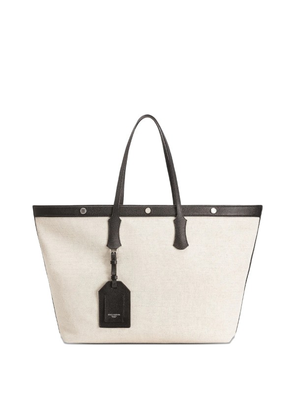Athens shopping bag in salt and pepper fabric and calfskin