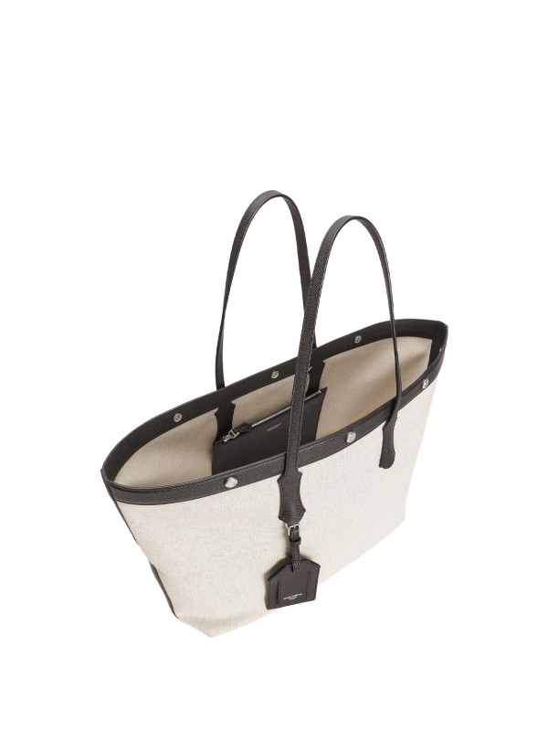 Athens shopping bag in salt and pepper fabric and calfskin