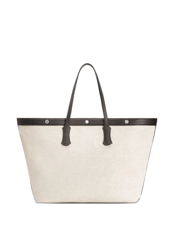 Athens shopping bag in salt and pepper fabric and calfskin