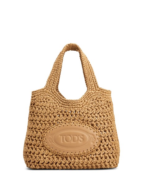 Borsa Shopping in Rafia e Pelle Mini Natural