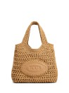 Borsa Shopping in Rafia e Pelle Mini Natural