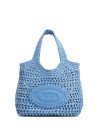 Borsa Shopping in Rafia e Pelle Mini azzurra