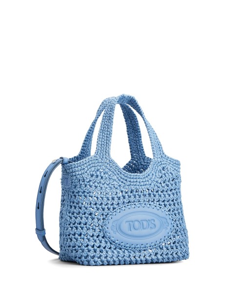 Borsa Shopping in Rafia e Pelle Mini azzurra 2