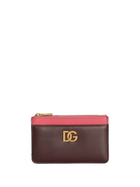 Women's card holder in burgundy and cyclamen