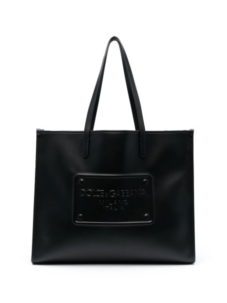Shopping in pelle di vitello con logo