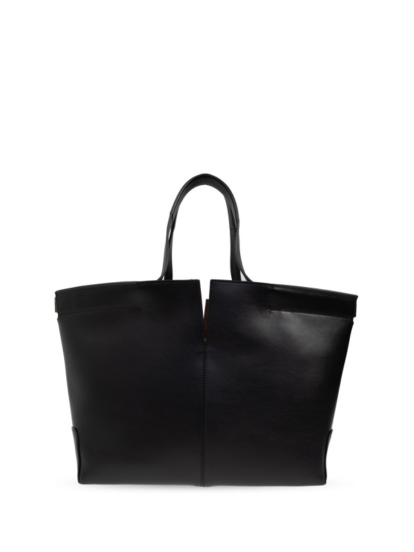 Shopping bag nera in pelle