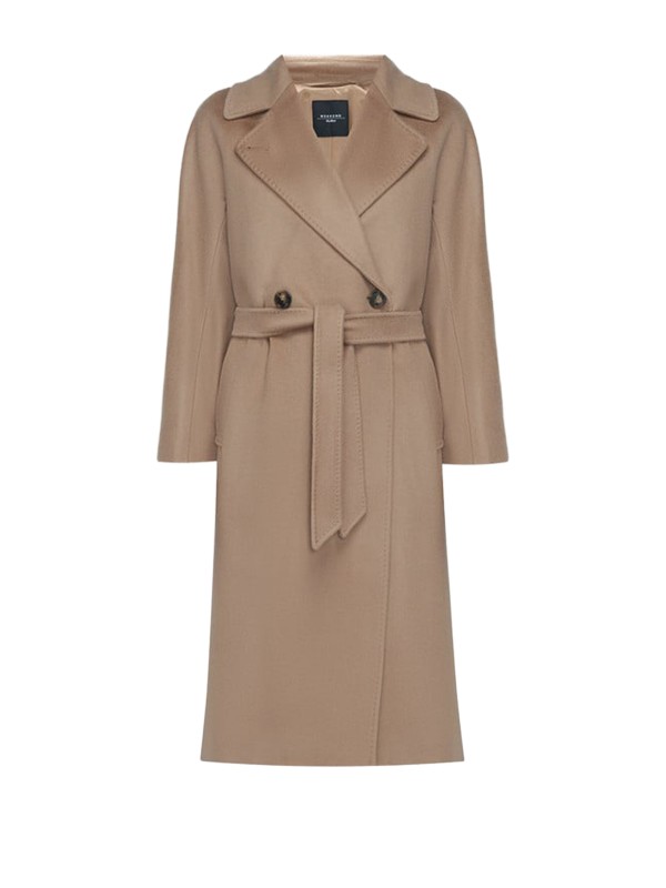 Cappotto marrone in pura lana con cintura