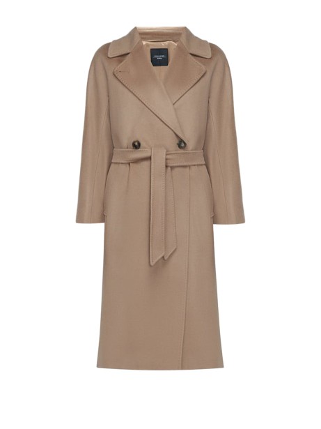 Cappotto marrone in pura lana con cintura