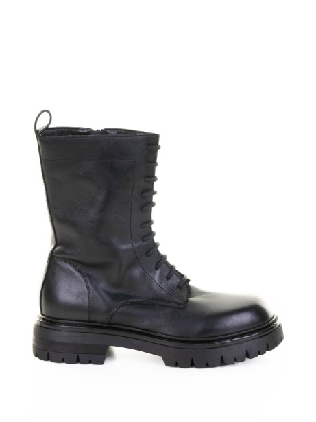 Black Leather Biker Boot with Laces