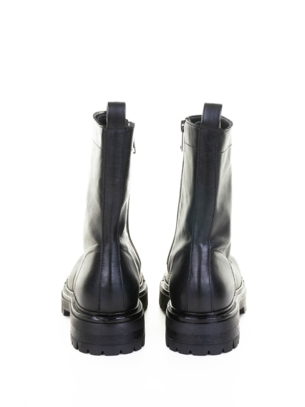 Black Leather Biker Boot with Laces