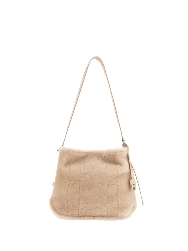 women's hobo bag in shearling and smooth leather inserts