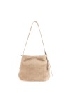 Borsa a sacca hobo donna in shearling e inserti in pelle liscia