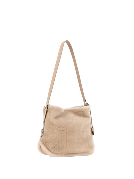women's hobo bag in shearling and smooth leather inserts