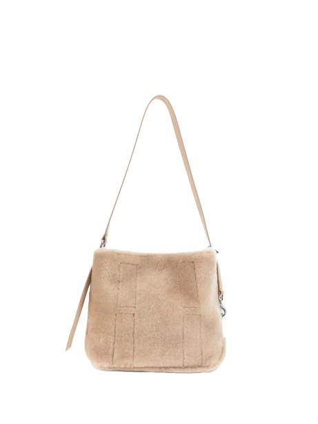 women's hobo bag in shearling and smooth leather inserts