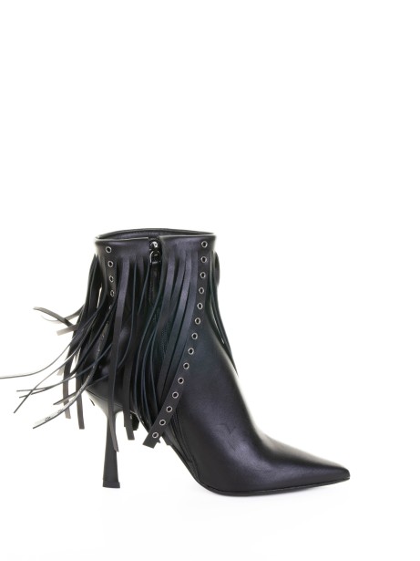 Black Nappa Leather Ankle Boot with Fringes