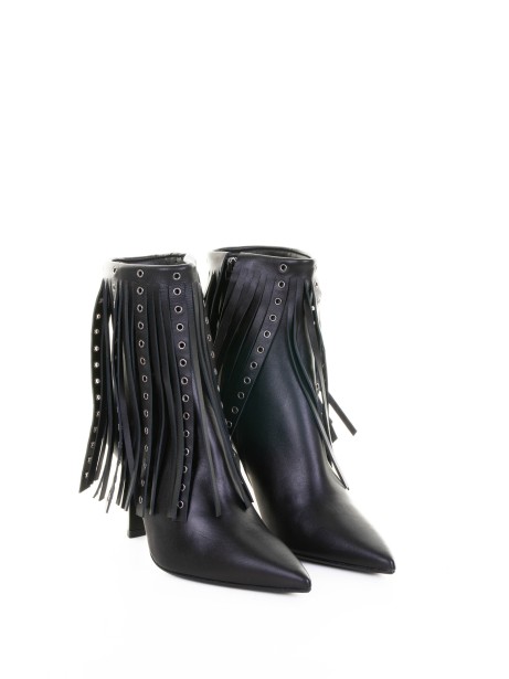 Black Nappa Leather Ankle Boot with Fringes 2