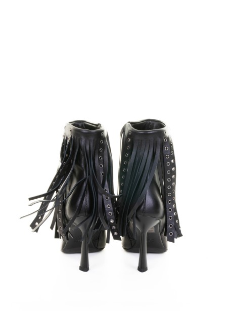 Black Nappa Leather Ankle Boot with Fringes