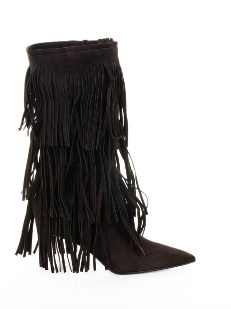 Stivale testa di moro in suede con frange