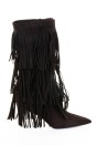 dark brown suede boot with fringe