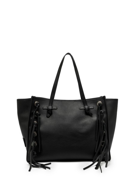 Borsa nera in pelle con frange