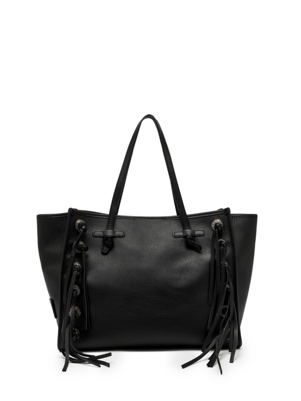 Borsa Marcella nera in pelle con frange