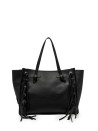 Borsa nera in pelle con frange