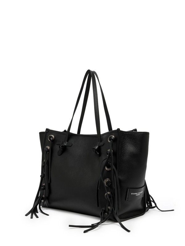 Borsa Marcella nera in pelle con frange