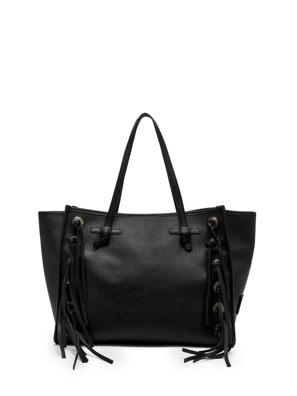 Borsa Marcella nera in pelle con frange