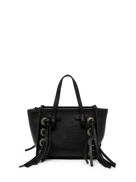Borsa nera in pelle con frange
