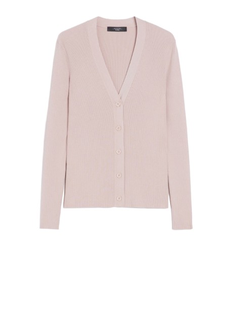 Cardigan in filato di viscosa cipria
