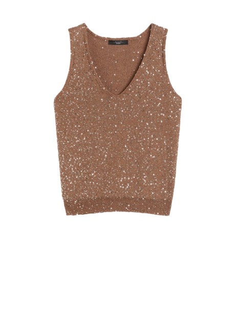Top Marrone di misto cotone con paillette