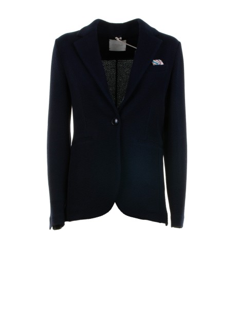 Women's Single-Breasted Navy Honeycomb Jacket