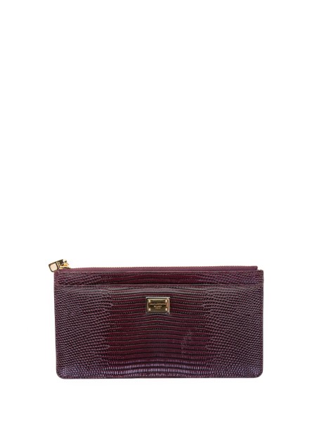 Portacarte bordeaux in pelle stampata iguana