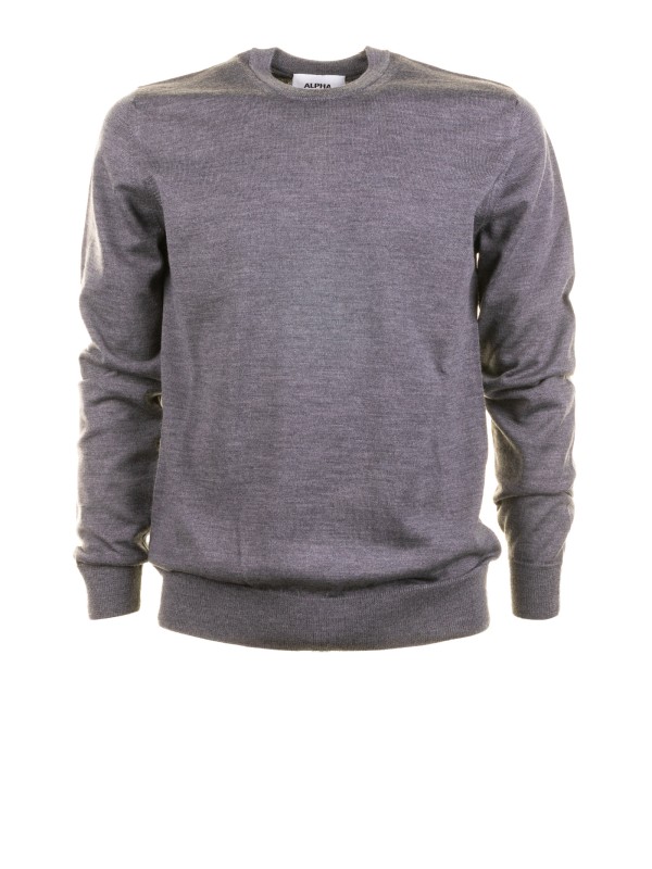 Maglia girocollo grigio scuro in lana merinos