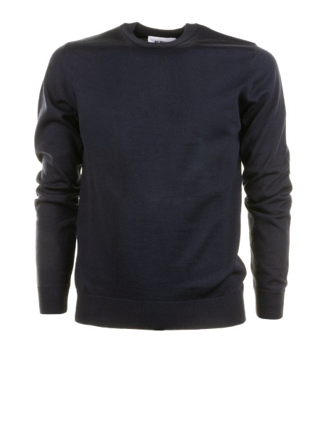 Maglia girocollo blu navy in lana merinos