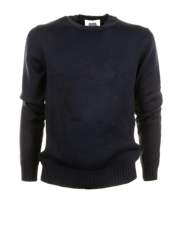 Maglia girocollo blu navy in lana merinos