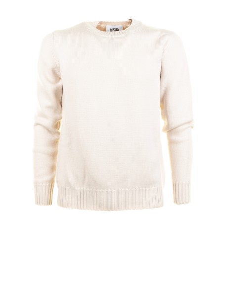 Maglia girocollo bianco stucco in lana merinos