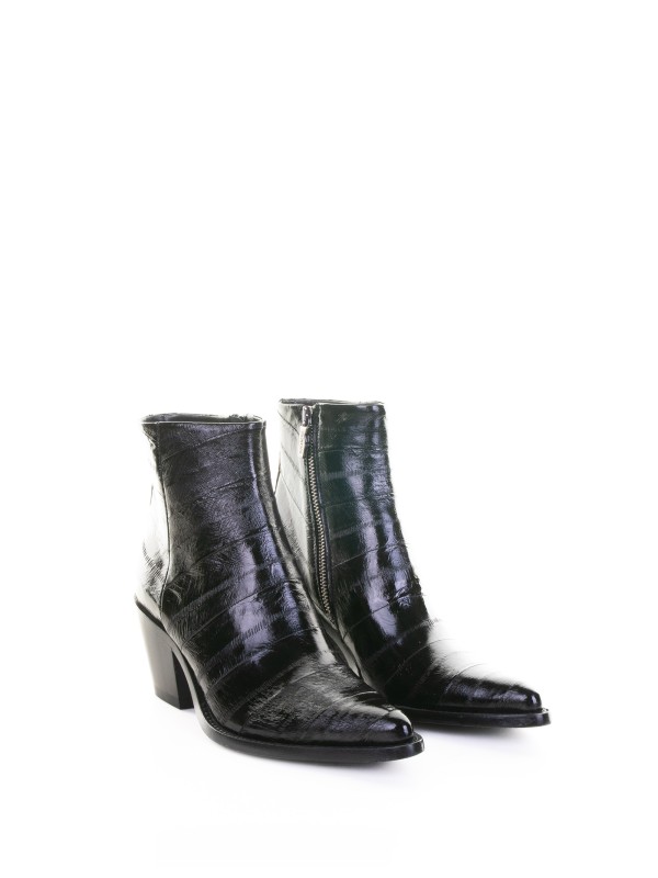 Black Leather Texan Ankle Boot