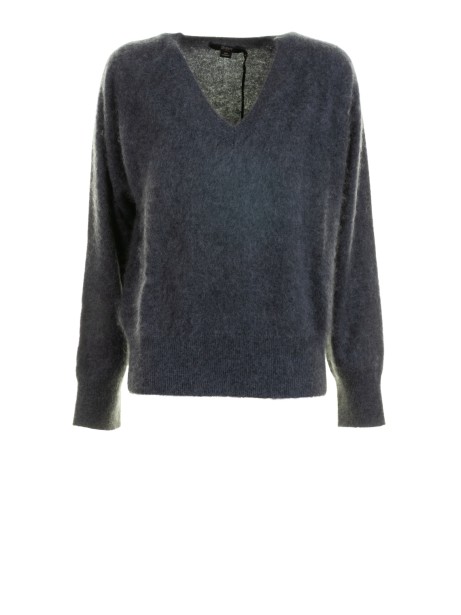 Maglia girocollo grigia donna scollo a V