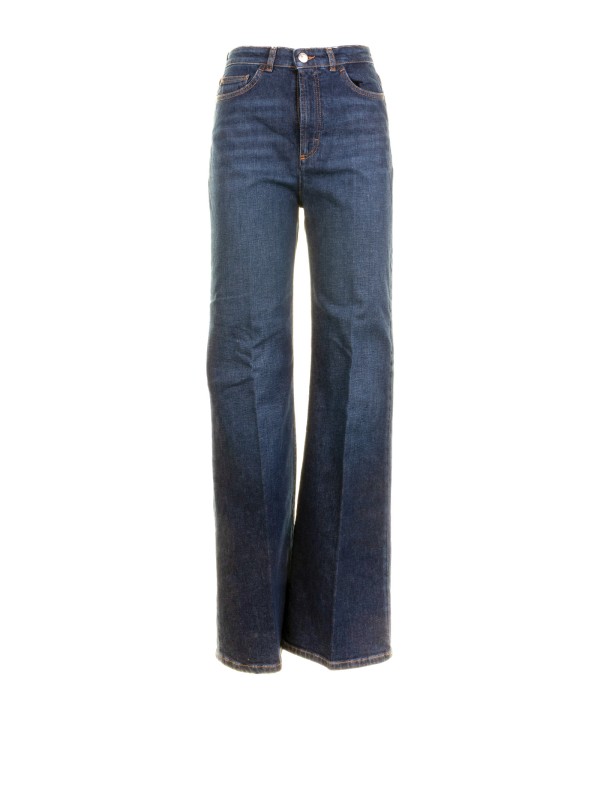 Pantalone a vita alta in denim blu Pantalone a vita alta in denim blu