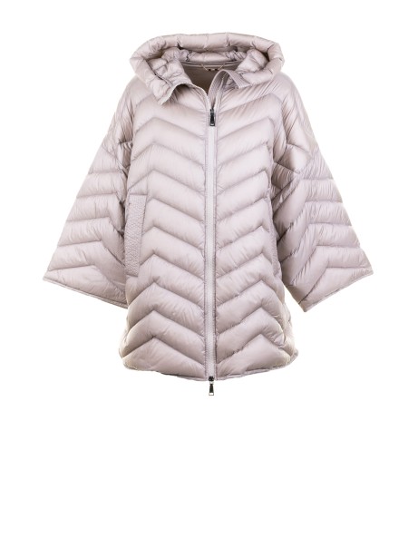 Piumino a poncho trapuntato con zip e cappuccio