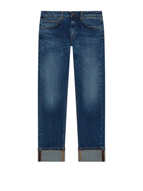 Jeans donna in denim blu con risvolto