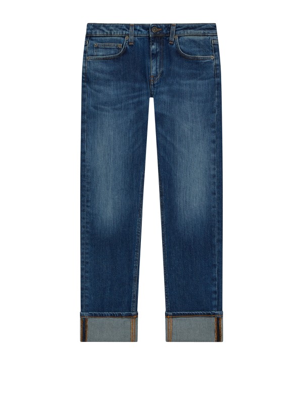 Women's Blue Denim Jeans with Turn-Up