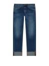 Jeans donna in denim blu con risvolto