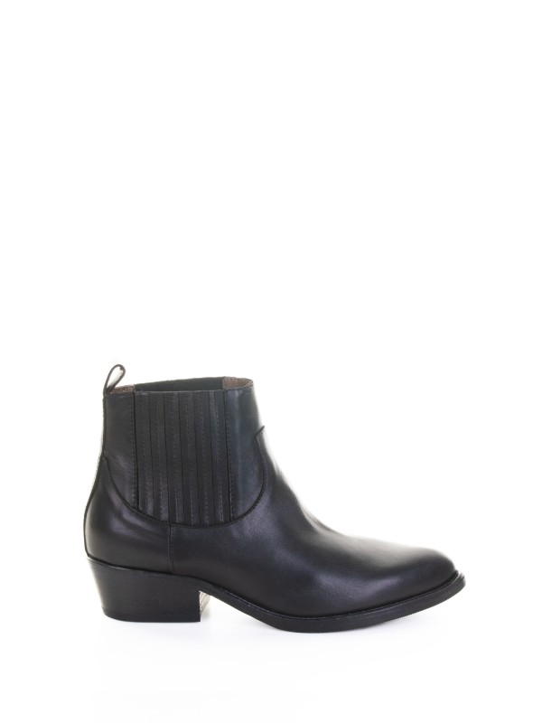 Black Leather Texan Ankle Boot