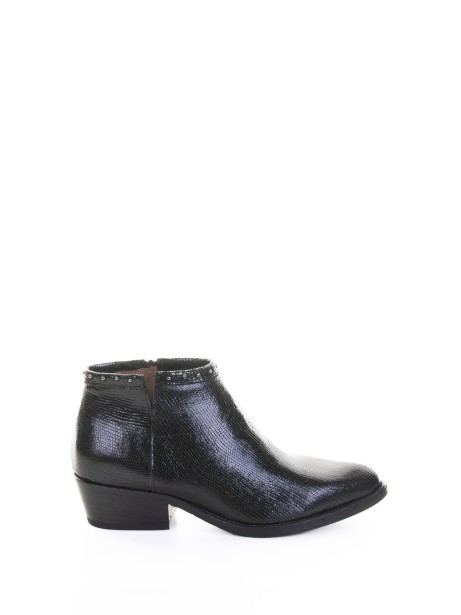 Black Leather Texan Ankle Boot