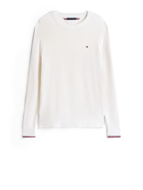 Maglia avorio con polsini con righe bicolore