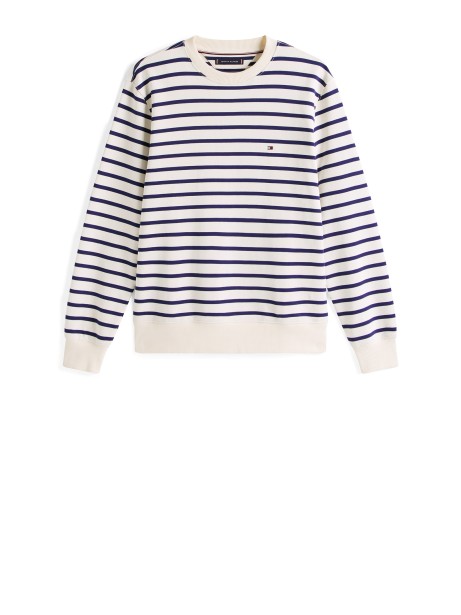 Maglia a maniche lunghe a righe blu e avorio